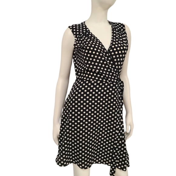Monteau Black Polka Dot Wrap Dress size Large - Picture 2 of 6